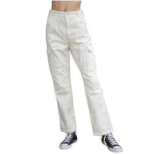 J Galt  Cargo Pants Womens Small Cream Cotton Wide Leg Y2K Gorpcore Utility Tall